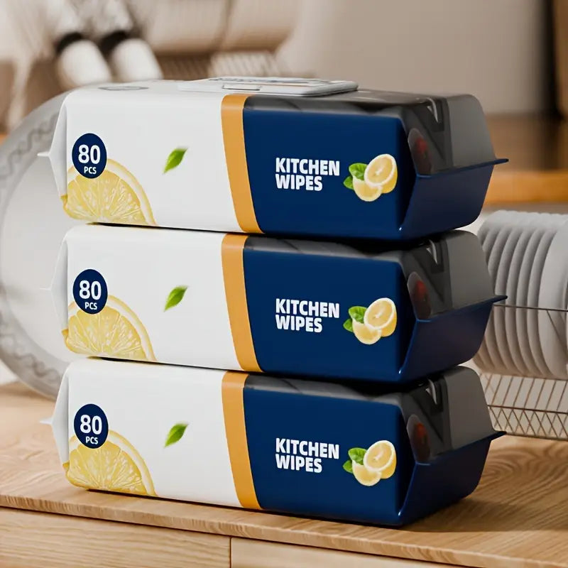80 Pcs Heavy Duty Kitchen Cleaning Wipes – Oil & Grease Removing Disposable Wet Wipes for Kitchen