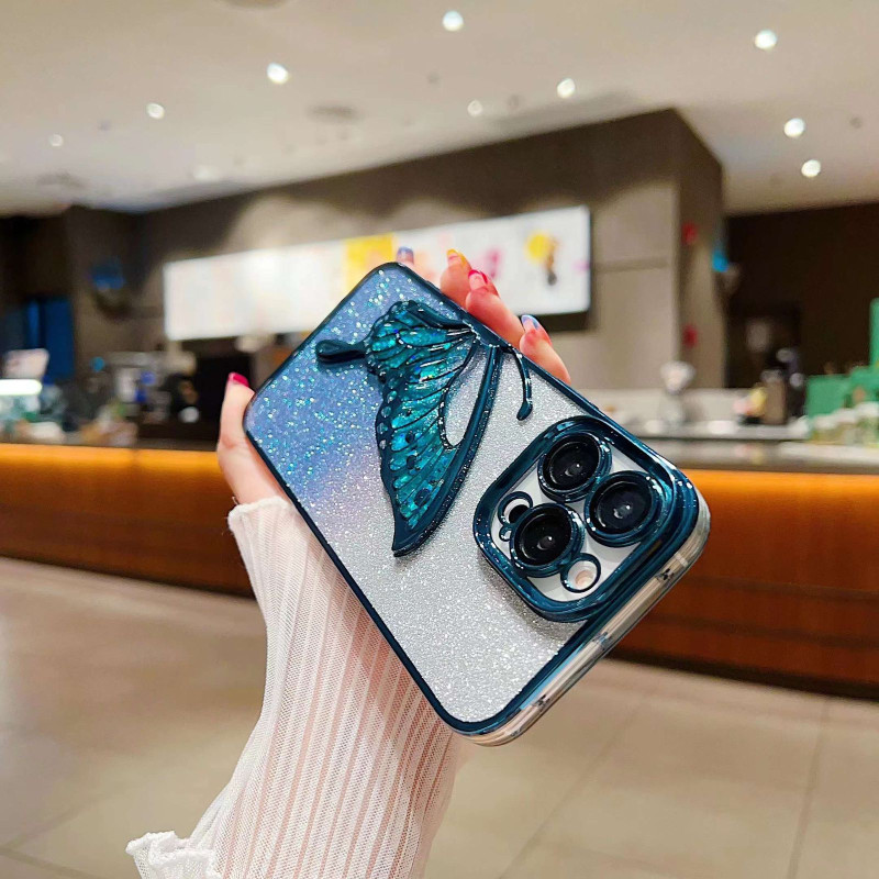 Premium Butterfly Glitter Case With Glitter Lens For Camera Protection