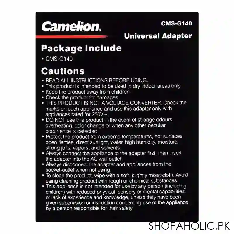 Camelion 3 Socket Universal Adapter, 240V, CMS-G140