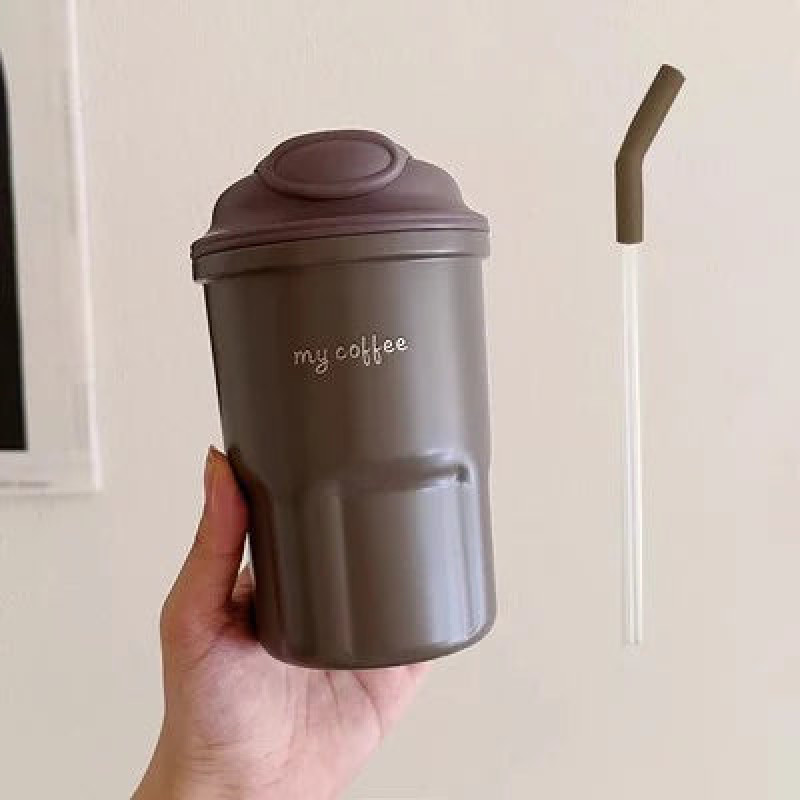 600ml Cute Korean Coffee Cup Thermos With Straw