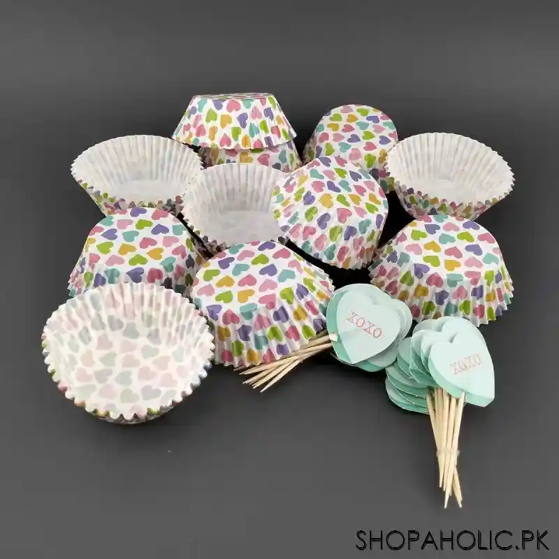 Cupcake Baking Liners and Heart Topper Picks (24 Cups with 24 Picks)