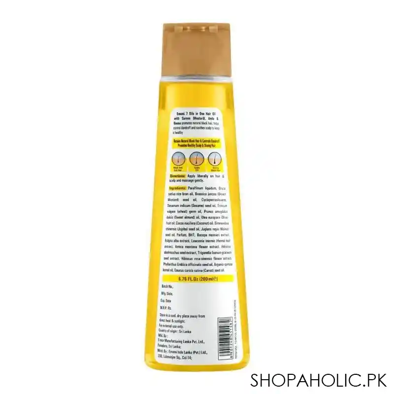 Emami 7 Oils In One Sarson Natural Black Hair Oil, Non-Greasy/Non-Sticky, 200ml