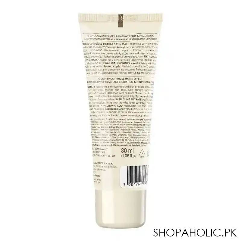 Eveline Satin Matt 4in1 Mattifying & Covering Foundation, 101, Ivory