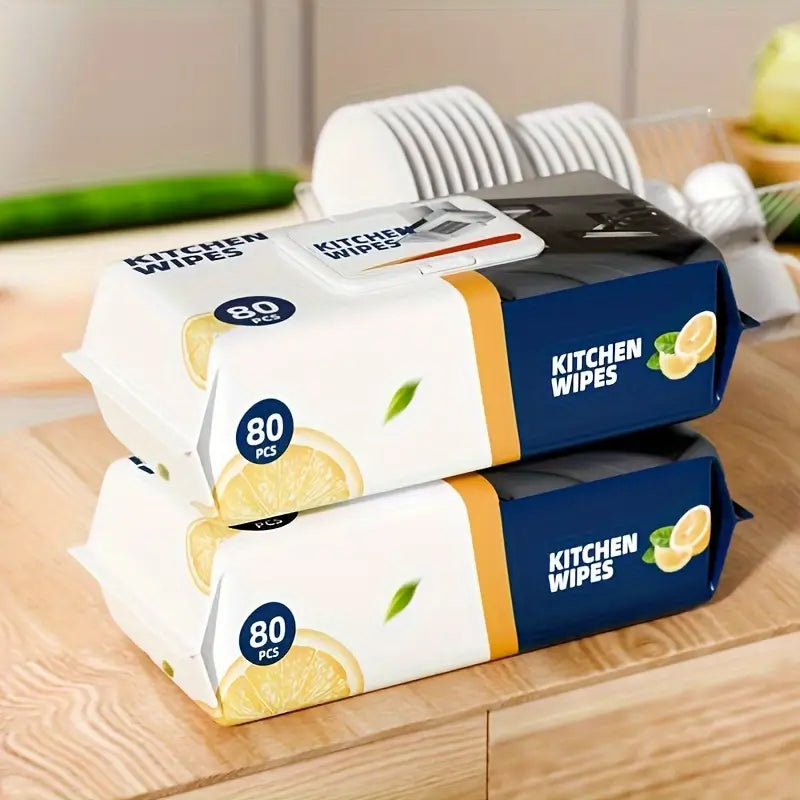 80 Pcs Heavy Duty Kitchen Cleaning Wipes – Oil & Grease Removing Disposable Wet Wipes for Kitchen