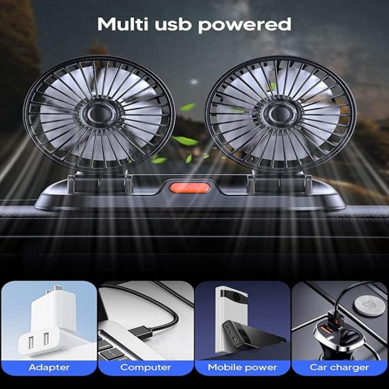 Universal Dual Head Car Fan – 12V Mini Electric 360 Rotatable Cooling Fan | Cheena.PK