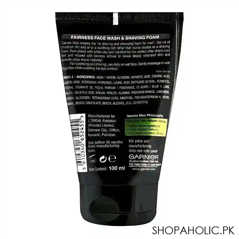 Garnier Men Turbo Bright 2-In-1 Brightening Face Wash & Shaving Foam, 100ml