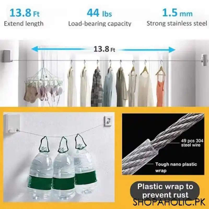 Heavy Duty Stainless Steel Wall Mounted Telescopic String Invisible Clothesline