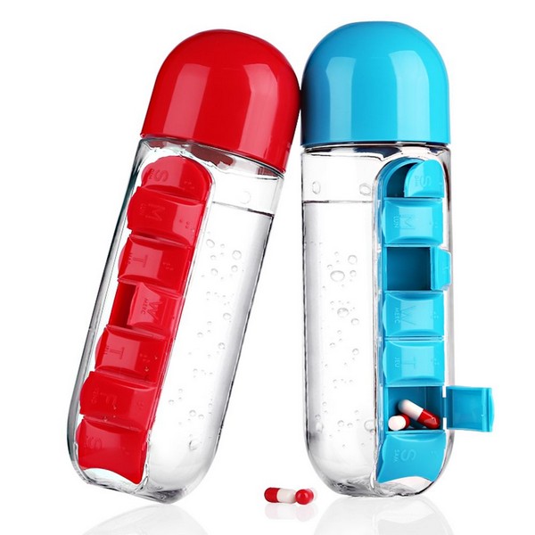 Sports Plastic Water Bottle Combine Daily Pill Boxes Organizer