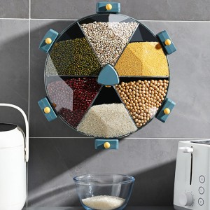 Cereals Storage Box Organizer Kitchen Accessories 6 Grids Rotate Containers Wall Mounted