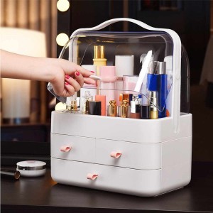 White Color Cosmetic Drawer Transparent Cover Portable Cosmetic Storage Box