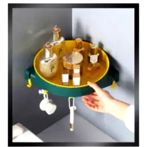 Rotating Wall Holder Kitchen Bathroom Corner Organizer Shelf With Hooks