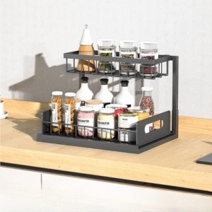 Sink Storage Racks, Removable Drawer Basket Organizers, Kitchen Bathroom Sliding Basket Storage/Black