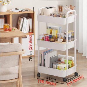 3 Layers Metal Salon Trolley Storage Shelf Multifunctional Cart Storage Rack, White