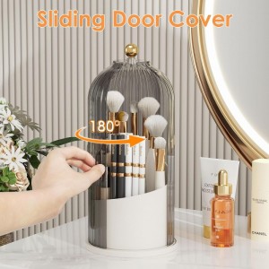 Makeup Brush Holder With Lid, 360° Rotating Desktop Bathroom Countertop Organizer (Gray)