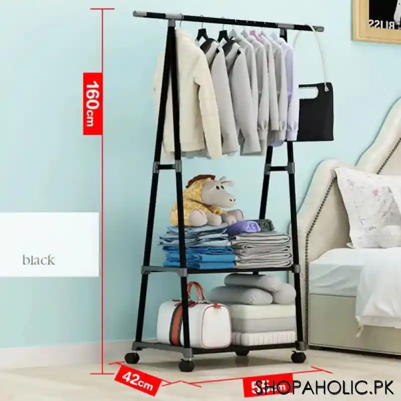 Multifunction Triangle Floor Standing Clothes Rack with Wheel