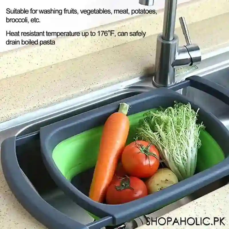 Over The Sink Silicone Collapsible Drainer Basket with Extendable Handles