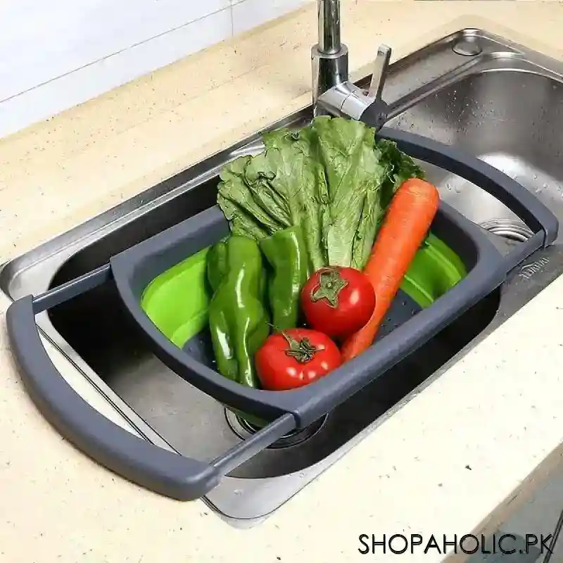 Over The Sink Silicone Collapsible Drainer Basket with Extendable Handles