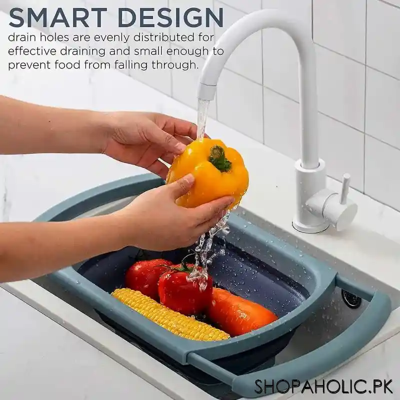 Over The Sink Silicone Collapsible Drainer Basket with Extendable Handles