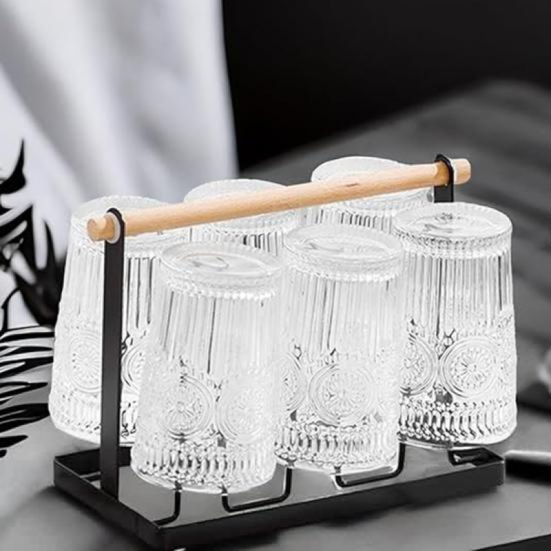 Premium Glass Stand with Wooden Handle without Tray by Metallics Home