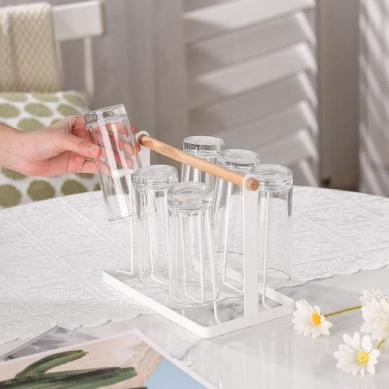 Premium Glass Stand with Wooden Handle without Tray by Metallics Home