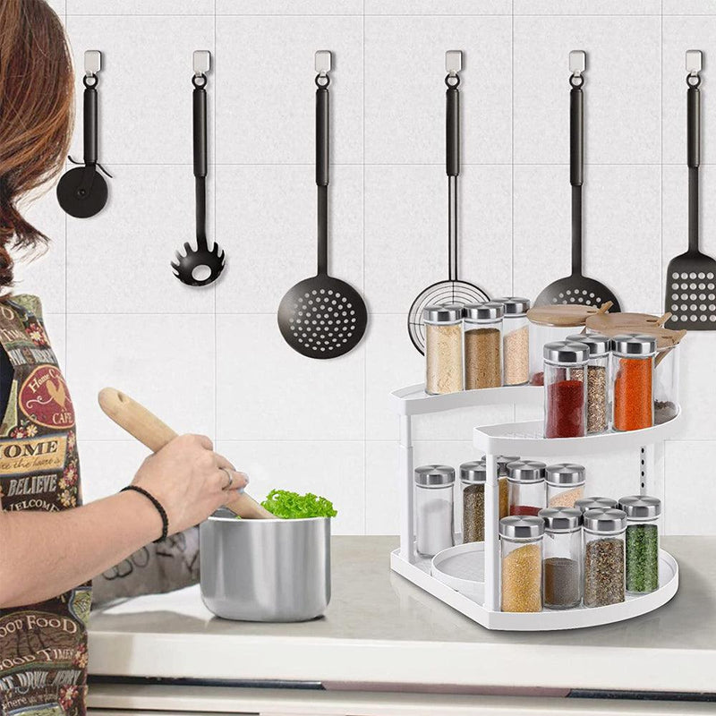 2 Tier Adjustable Rotating Spice Rack Countertop Organizer