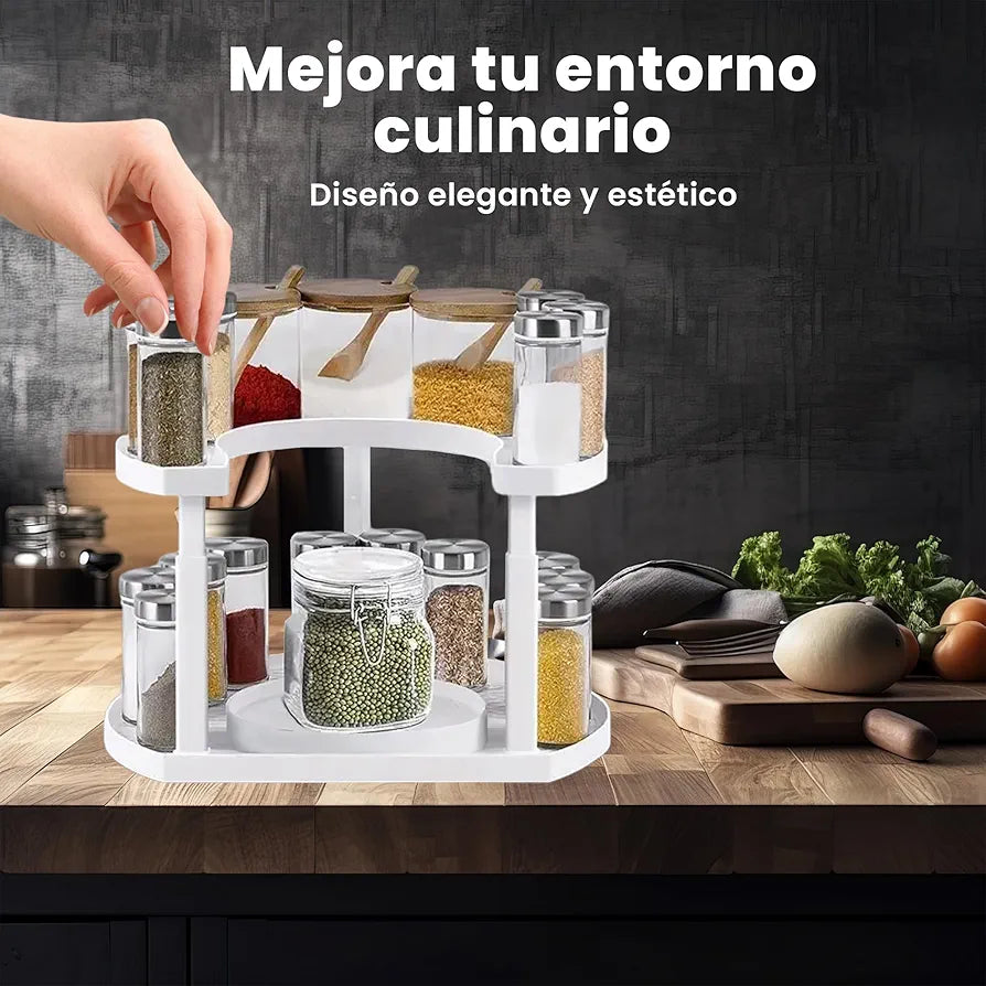 2 Tier Adjustable Rotating Spice Rack Countertop Organizer