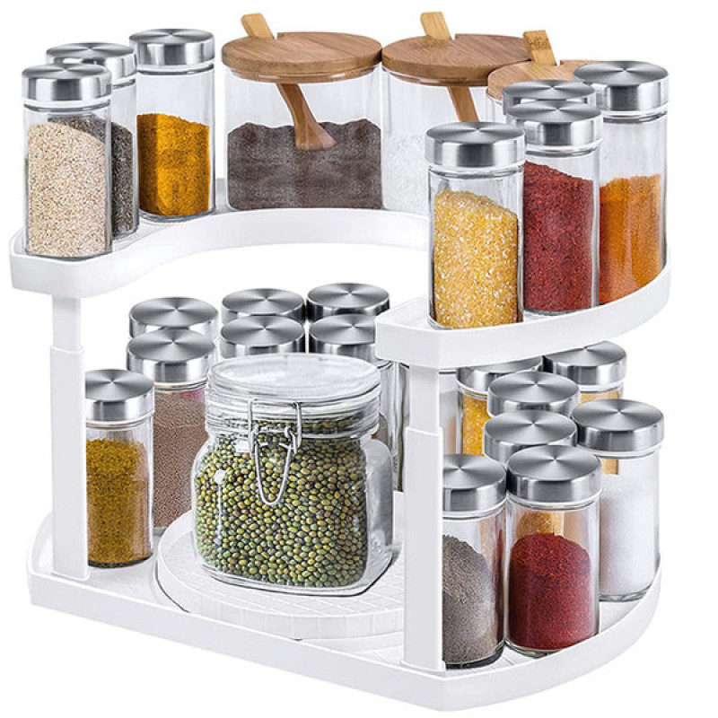 2 Tier Adjustable Rotating Spice Rack Countertop Organizer