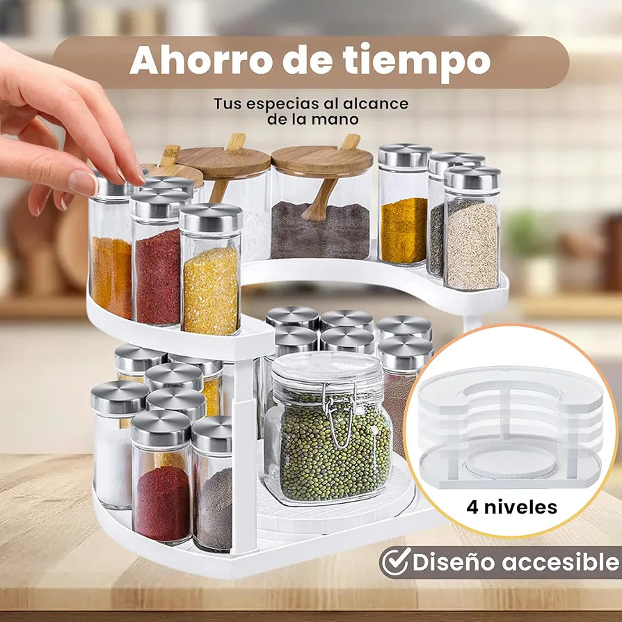 2 Tier Adjustable Rotating Spice Rack Countertop Organizer