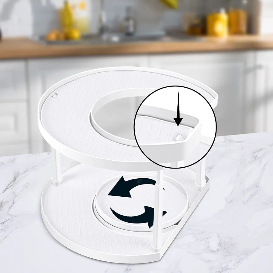 2 Tier Adjustable Rotating Spice Rack Countertop Organizer