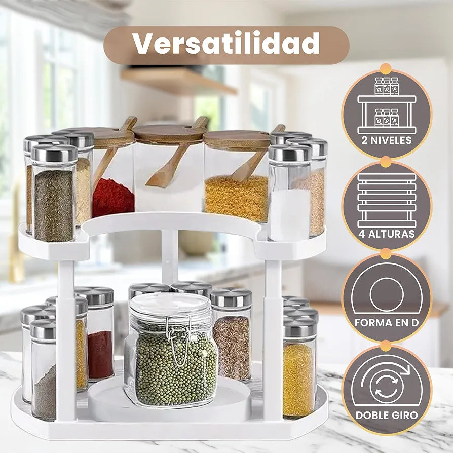2 Tier Adjustable Rotating Spice Rack Countertop Organizer