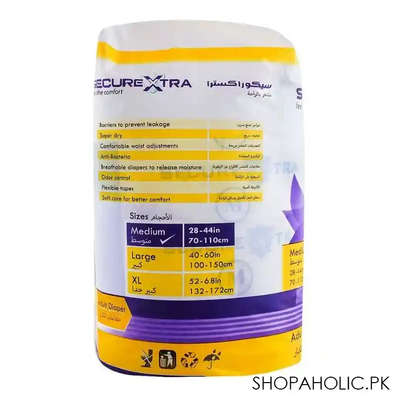 Secure Xtra Adult Diaper 28-44 Inches, Medium, 10-Pack