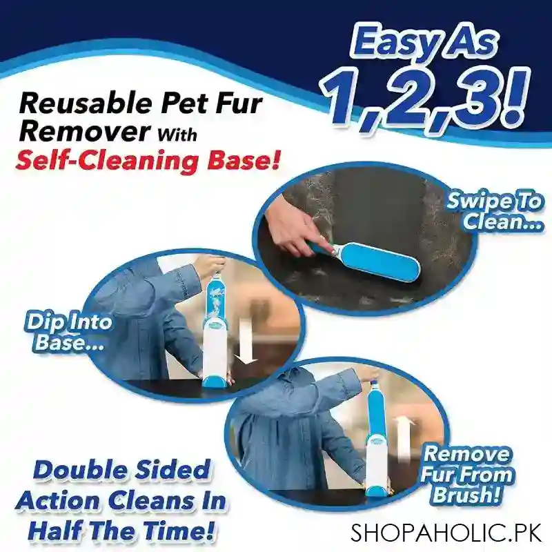 (Set of 2) Reusable Pet Double-sided Lint Remover with Self-cleaning Base Travel Remove Fur Brush