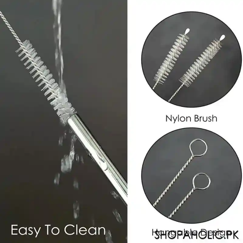 (Set of 5) Reusable Stainless Steel Straws With Cleaning Brush