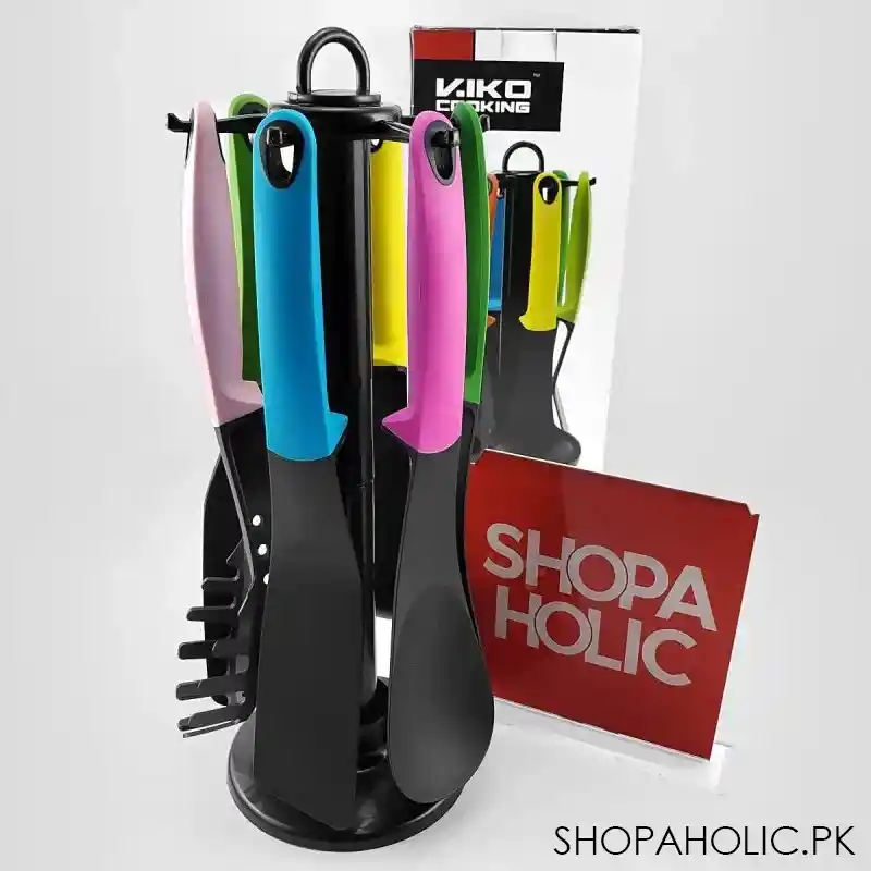 (Set Of 6) Nylon Non-stick Spatula Set With Rotating Stand