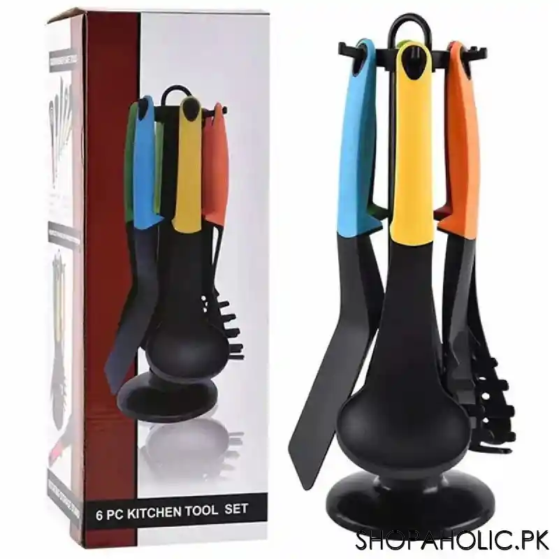 (Set Of 6) Nylon Non-stick Spatula Set With Rotating Stand