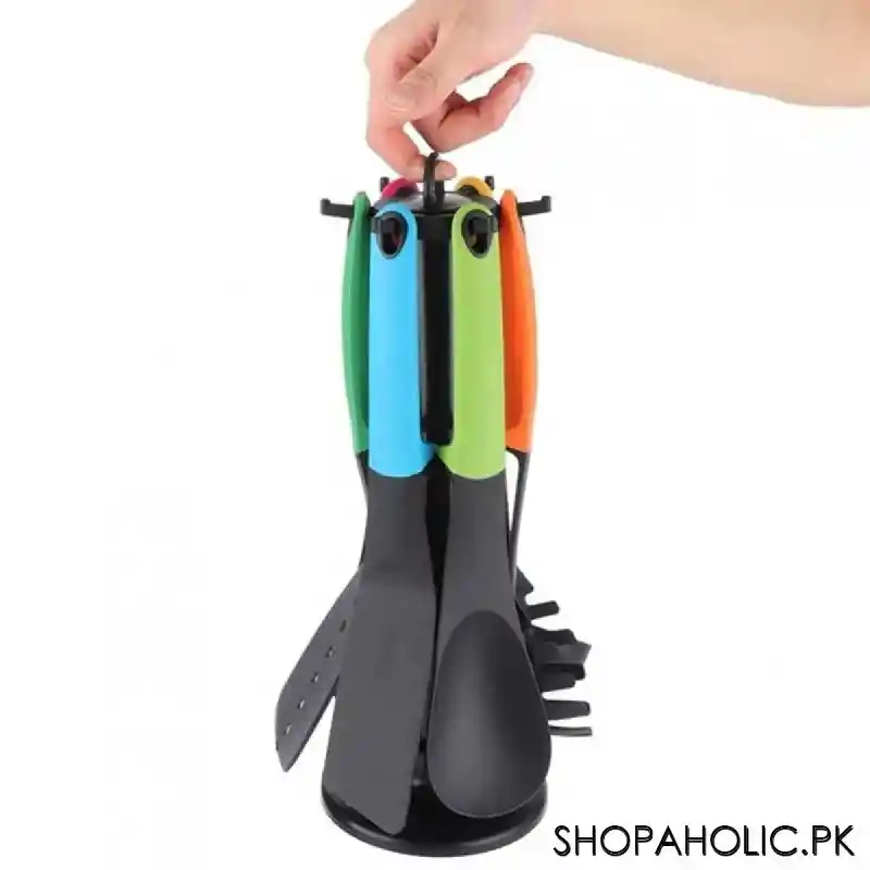 (Set Of 6) Nylon Non-stick Spatula Set With Rotating Stand