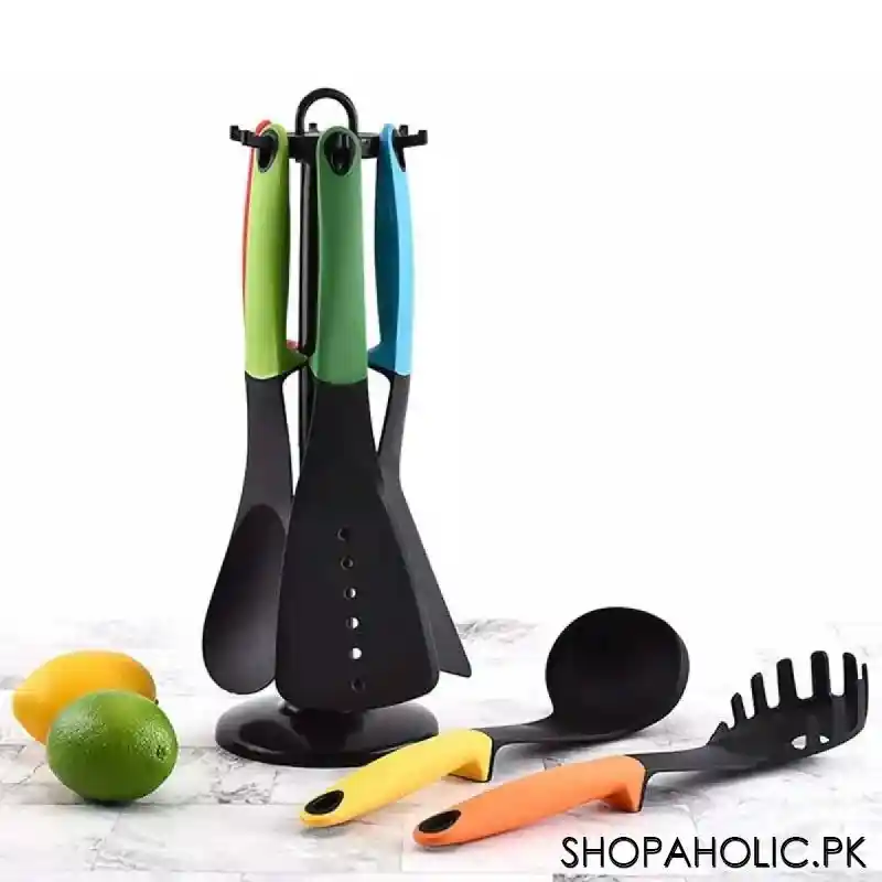 (Set Of 6) Nylon Non-stick Spatula Set With Rotating Stand