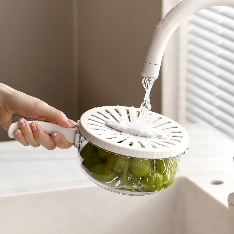 Folding Handle Drain Basket with Lid Fruit Vegetable Washing Bowl