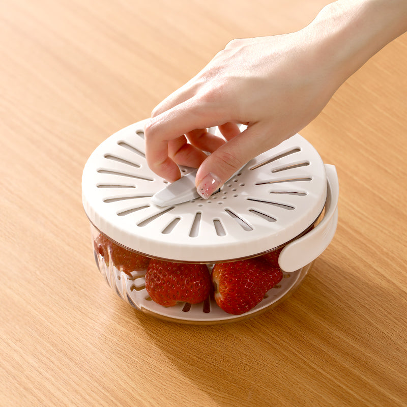 Folding Handle Drain Basket with Lid Fruit Vegetable Washing Bowl