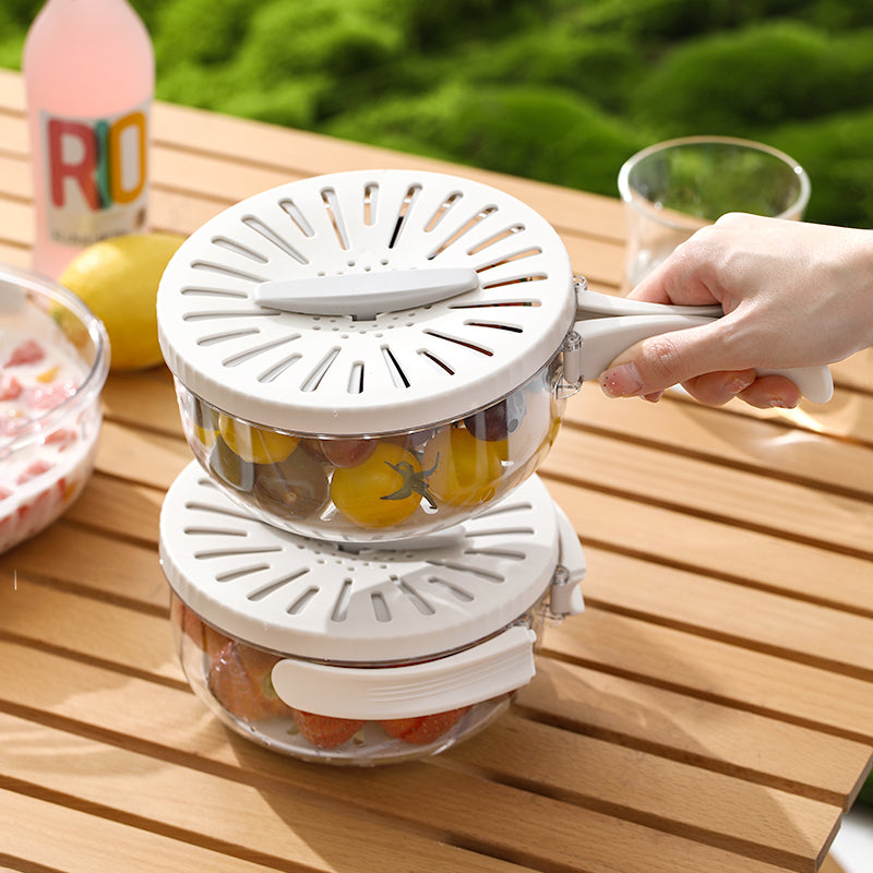 Folding Handle Drain Basket with Lid Fruit Vegetable Washing Bowl