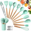 Kitchen Utensil Set 11 PCS Cooking Utensils With Plastic Utensil Holder, Non-stick Silicone and Heat Resistant Wooden Utensils