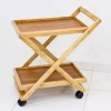 Wooden Bamboo Serving Tea Trolley Foldable 2 Tiers Kitchen Trolley