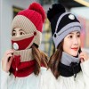 3PCS Women Winter Scarf Set with Filter Thickend Knitted Hat Scarf Face Cover Outdoor