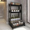 Kitchen Rack Folding Countertop, Kitchen Storage Organizer Stainless Steel Corner Shelf Holder with Hooks for Seasoning Spice Jars Bottles