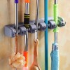 Broom and Mop Holder Wall Mount and Garden Tool Organizer, 5 Slot 6 Hooks Wall Mounted Organizers with 2 No Drilling Mop Storage Holder