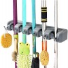 Broom and Mop Holder Wall Mount and Garden Tool Organizer, 5 Slot 6 Hooks Wall Mounted Organizers with 2 No Drilling Mop Storage Holder