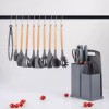 Cooking Utensils & Knife Set With Block, Holder & Cutting Board Premium Silicone Utensils Stainless Steel Coated Knives 19 Piece Set, Gray