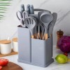 Cooking Utensils & Knife Set With Block, Holder & Cutting Board Premium Silicone Utensils Stainless Steel Coated Knives 19 Piece Set, Gray