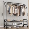 Clothes Rack With Shoe Shelf, Coat Display Stand With 4 Wheels For Bedroom Color Black
