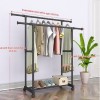 Portable Rolling Adjustable Garment Rack Standard Double Rod Metal Clothing Rack For Hanging Clothes Black
